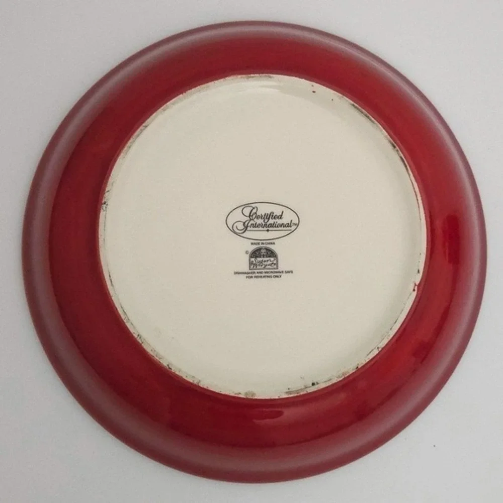 Rooster Red Yellow Ceramic Serving Bowl- Certified International by Susan Winget